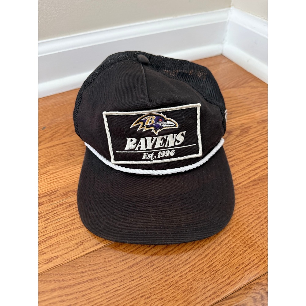 New Era Baltimore Ravens Black Rope Trucker Hat Snapback NFL Mesh Cap Est 1996